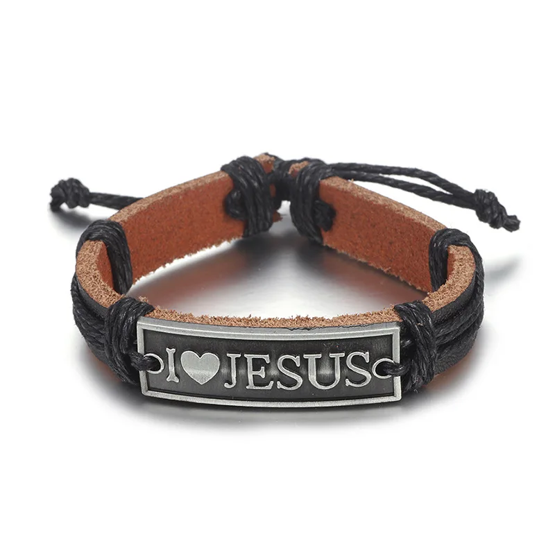Винтажный кожаный браслет l Love Jesus готические браслеты и в стиле панк ювелирные