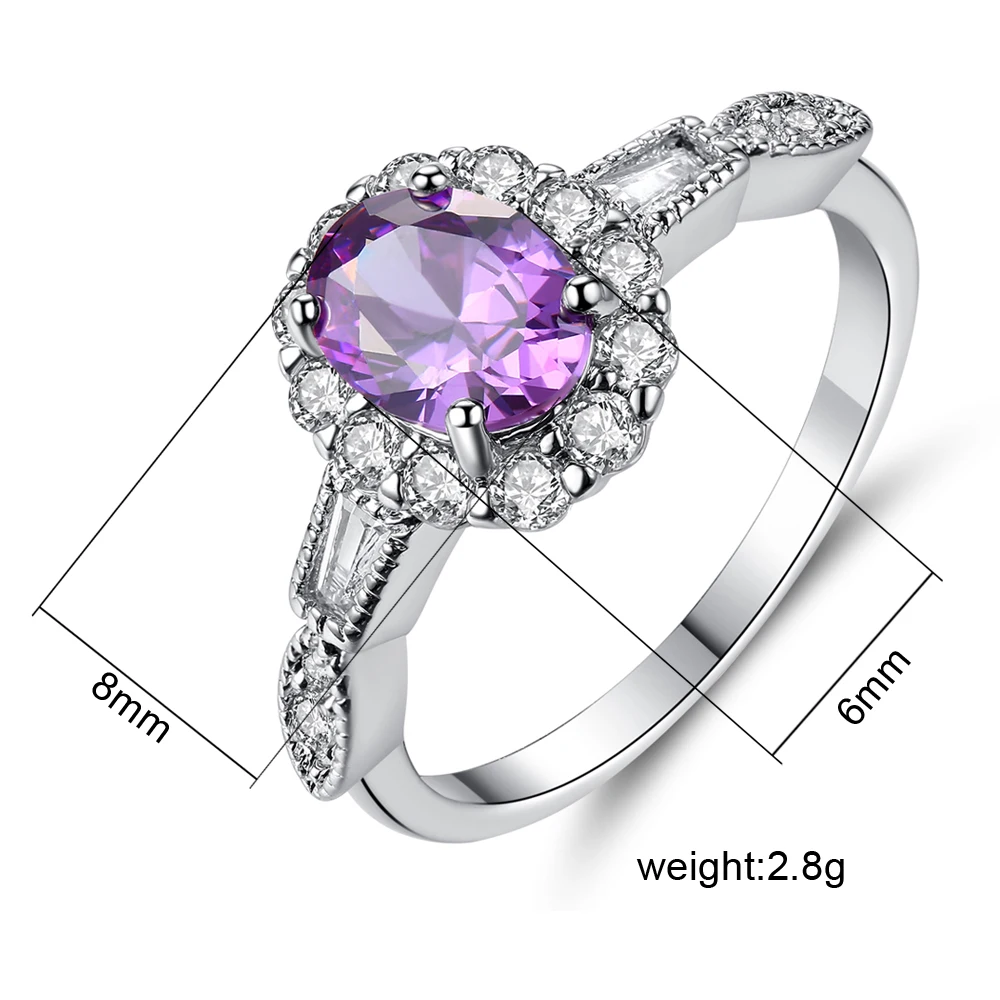 Dovolov простой стиль овальной огранки фиолетовый кубический циркон обручальные кольца для женщин Серебряное ювелирное модное кольцо Размер 6-9 D377