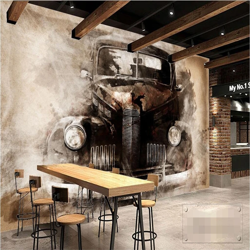 

Custom photo wallpaper wall murals wall stickers ink European style nostalgic retro tattered car classic car backdrop wall