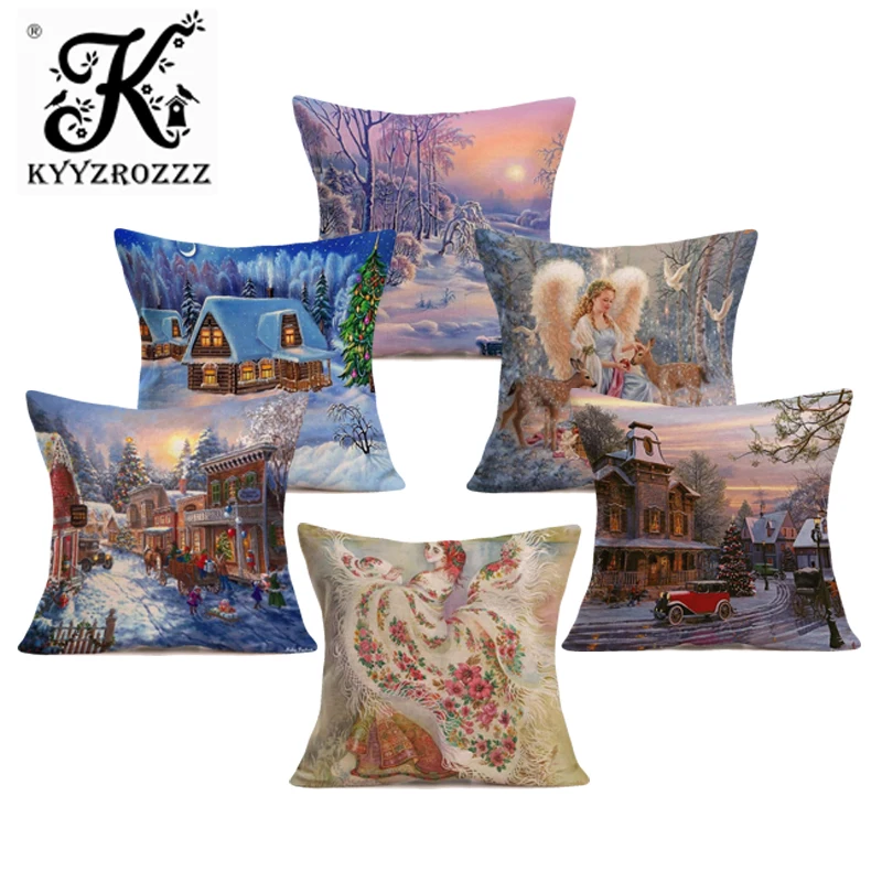 

Cartoon Santa Claus Cushion Merry Christmas Pillow Red Deer Rock Hat Farmhouse Home Dog Cat Throw Pillow Cover 43Cm Cotton Blend