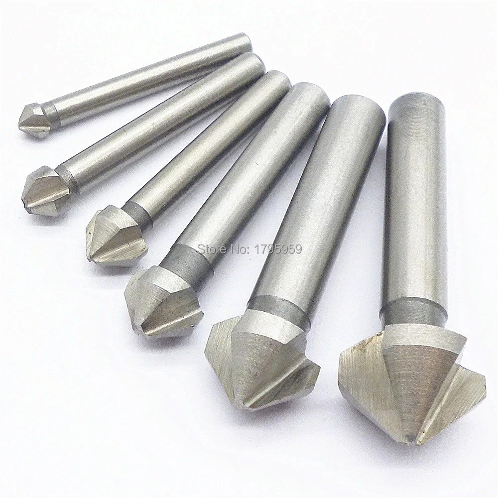 6pcs Chamfering Drilling Mill Drill Round Handle 3 Flute 90 Degree HSS