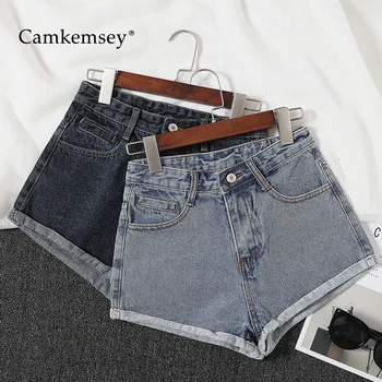 

CamKemsey Classic Hemming High Waist Denim Shorts Women 2019 Summer Style Fashion Cuffed Casual Cotton Denim Jeans Shorts