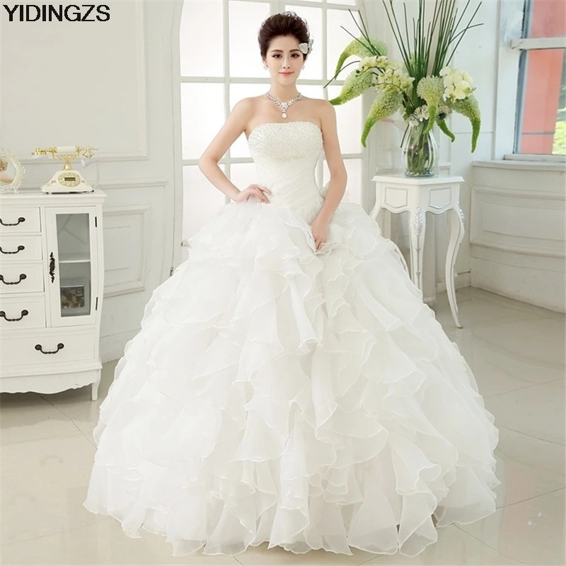 YIDINGZS Romantique Rouge De Mariage Robe Chérie Organza Perles Ruché De Mariage Belle robe de Soirée Robes robe de Bal