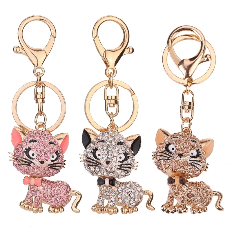 

JAVRICK Lovely Cat Keychain Rhinestone Handbag Charm Pendant Car Key Chain Ring Gift