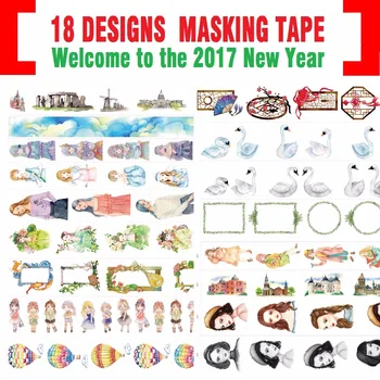 

18Designs NEW Flowers/Girls/Landmark/Garlands/Swan Pattern Japanese Washi Decorative Adhesive DIY Masking Paper Tape Sticker