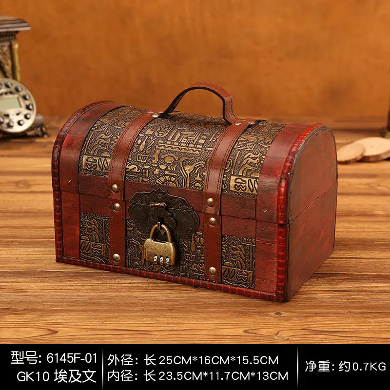 Классическая деревянная коробка с замком, европейская ретро креативная коробка для хранения, античный сундук с сокровищами, украшение для дома, винтажный домашний декор, подарок - Цвет: A small password