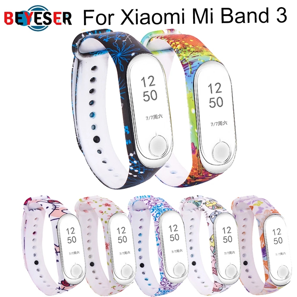 

BEYESER Colorful Mi Band 3 Strap Bracelet Replacement for Xiaomi miband 3 silicone pulsera correa mi3 belt with varied flowers
