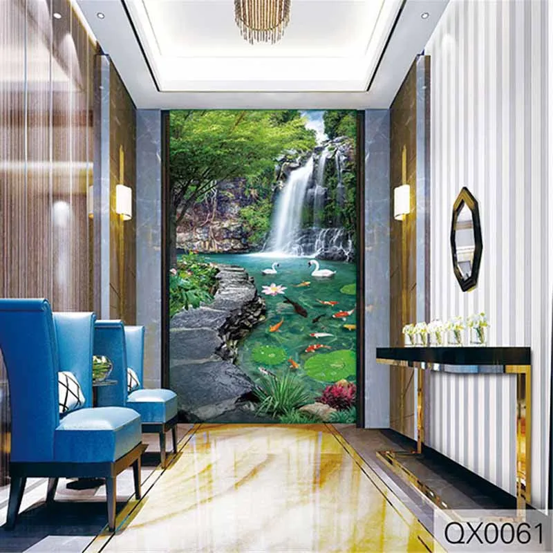 

Custom 3D Print Fabric Textile Wallcoverings For Walls Cloth Murals Matt Silk Entrance Hallway Corridor Scenery Forest Waterfall