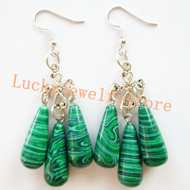 

(Min.order 10$ mix) YUTENG Tibetan Silver Cross & Man-made Malachite Teardrop Dangle Drop Earrings DF02