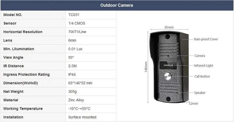 Homssecur 7 "проводной видео запись двери Интерком охранника + наружное наблюдение 1C1M Электрический замок