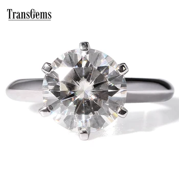 

TRANSGEMS 4ct Carat Lab Grown Moissanite Diamond Jewelry Wedding Anniversary Band Solid 14K white Gold Engagement Ring for woman