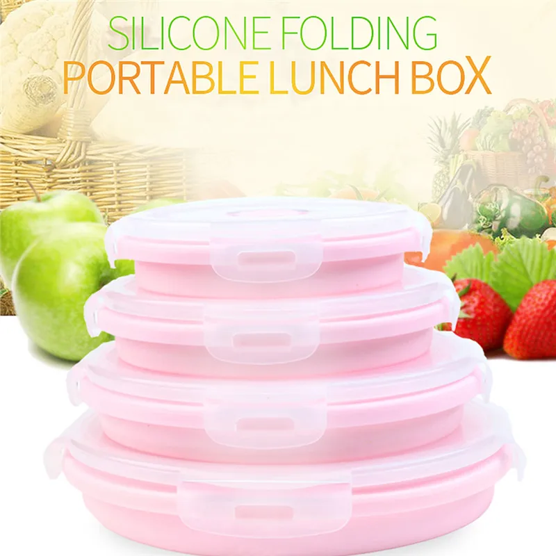 Buy Silicone Lunch Box Round Colorful Folding Portable