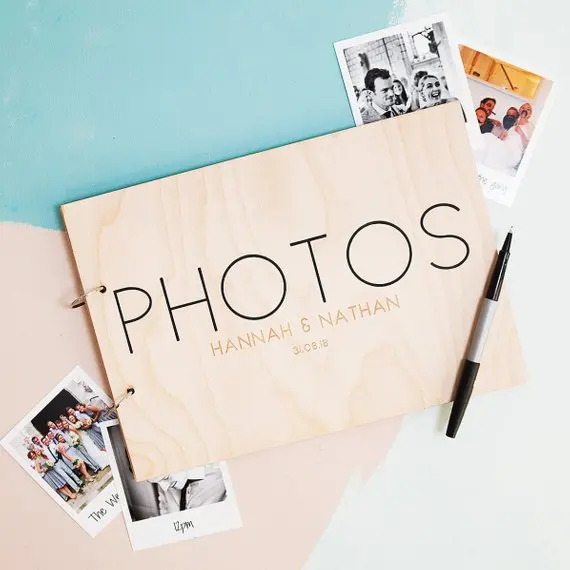 

Personalized Modern Wedding Photo Album-Wedding Guest Book Alternatives-Wooden Guestbook-Engagement Gift For Couples-Keepsake