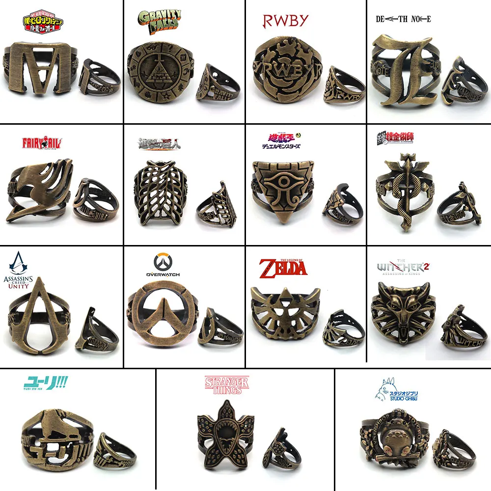 

Anime My Hero Academia Gravity Falls RWBY Yu-Gi-Oh! Death Note Attack on Titan Zelda Metal Ring Ornament Cosplay Collection Gift
