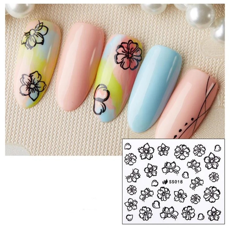 

1 Sheet Water Decals Nail Art Stickers Flowers Cartoon Designs Watermark Transfer Red Colorful Manicure
