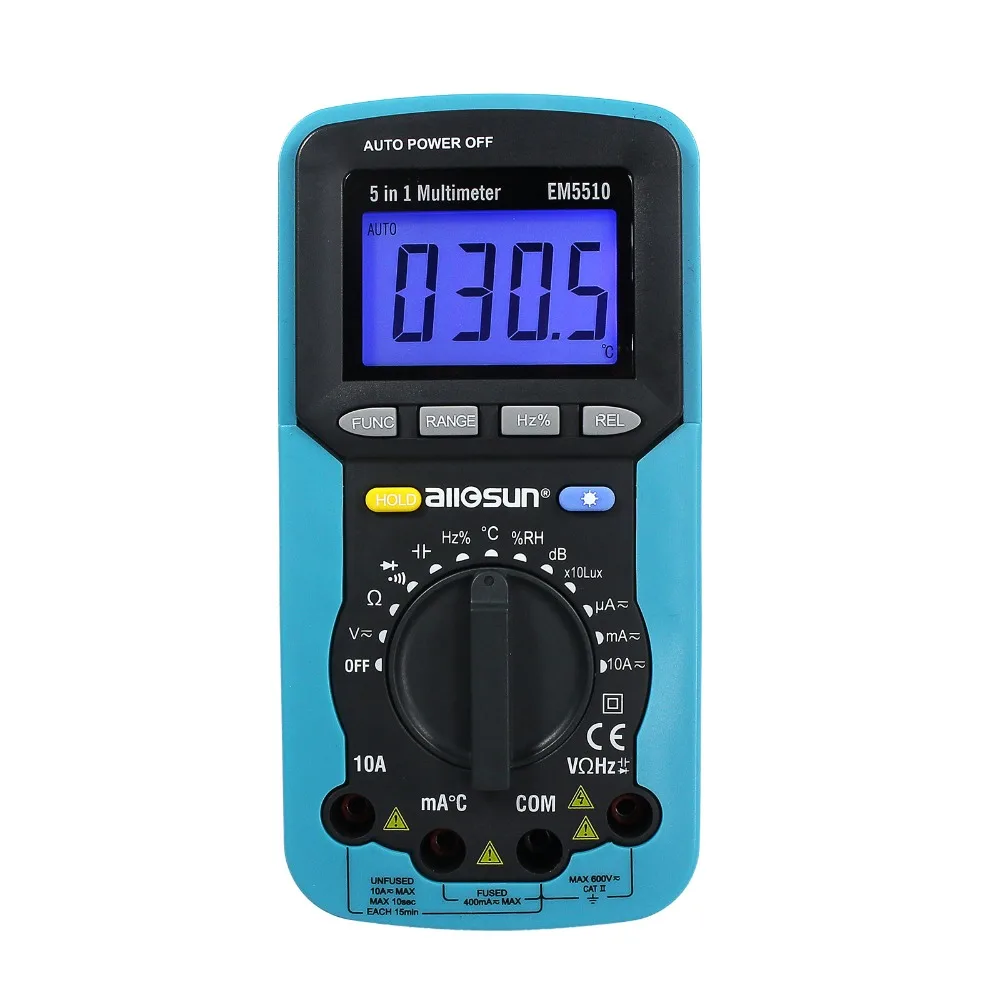 All-sun EM5510 Цифровой мультиметр 5 в 1 уровень звука влажность светимость Авто мультиметр тестер температуры