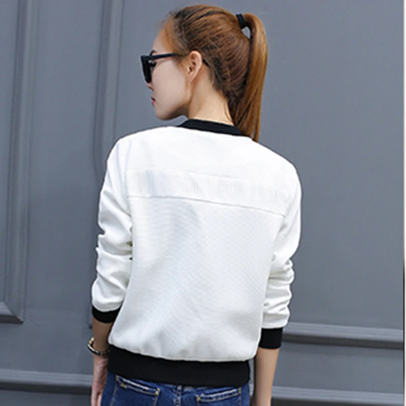 2018 Spring Long Sleeve Bomber Jacket Women Baseball Jacket Slim Plus Size Harajuku Zipper Basic Solid Jacket Coat Streetwear