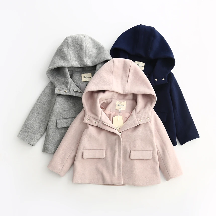 

2016 Kids Hooded Wool Blend Baby Girls Winter Autumn Princess Coats Princess Solid Clothes Fashion Children Clothing 6pcs/LOT