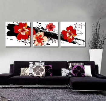 

3 pieces abstract red flowers posters and prints for modern home Wall Art decor