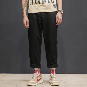 

Japanese simple solid color wild joggers men's pants loose straight casual Tooling men's sweatpants hip hop streetwear S-2XL