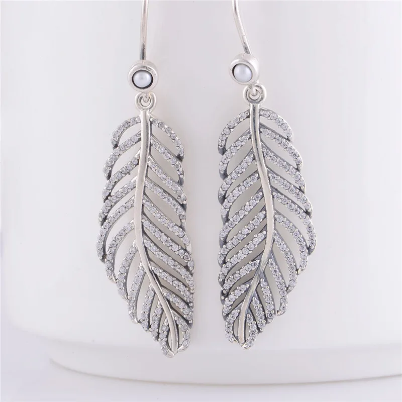 

100% 925 Sterling Silver Clear CZ Light as a Feather Hoop Earring for Women Engagement Wedding Gift Original Jewelry Brincos