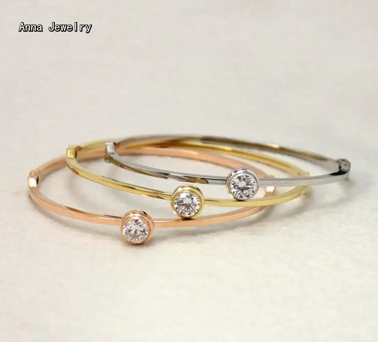 

New Fashion Designer One Stone Bracelet,Stainless Steel Material With Round Zircon,Simple Stone Cuff Bracelet Bangle For Women