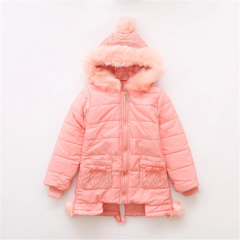 

Kids Sweet Candy Color Down Parkas Girl Winter Warming Thick Fleece Fur Jacket Coat Children Hooded Outerwear Coat AA60437