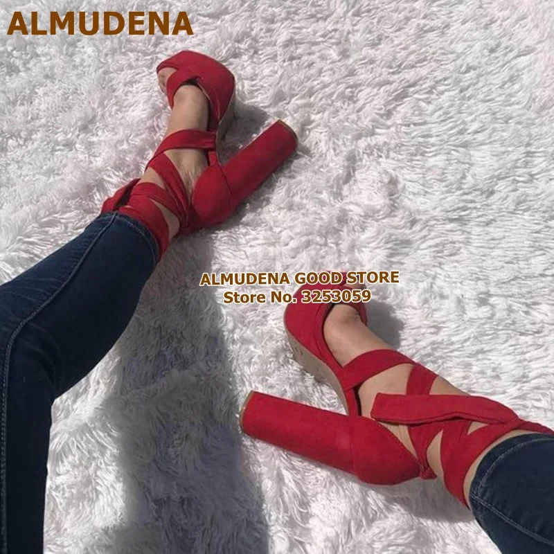 ALMUDENA/высококачественные желтые замшевые сандалии-гладиаторы на платформе и не сужающемся книзу массивном каблуке Банкетная обувь на шнуровке с перекрестными ремешками туфли-лодочки для ночного клуба