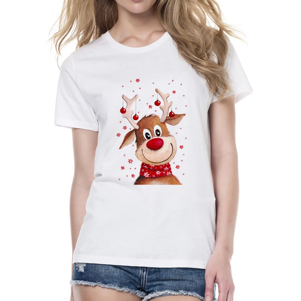 

2018 New Fashion Christmas Deer Design T Shirts Women Cute Animal Print T-shirt Harajuku Kawaii Christmas Tshirt Brand Tops Tee