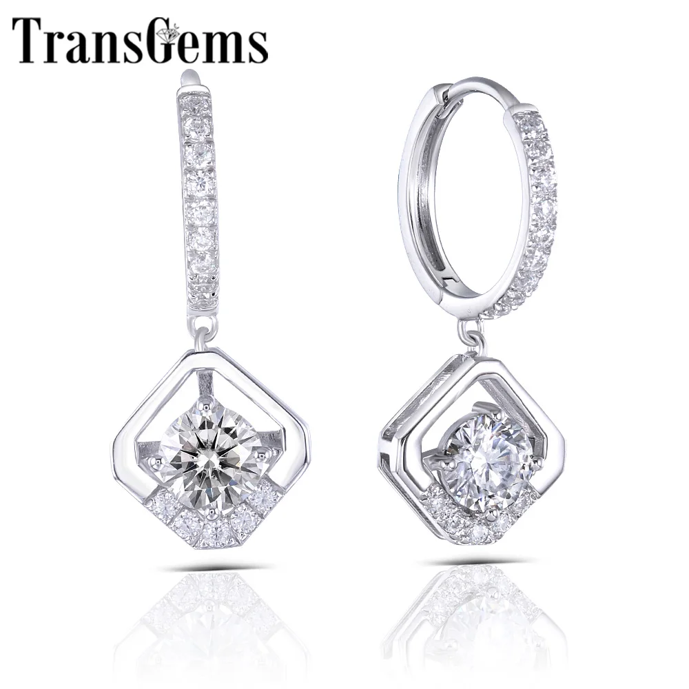 

Transgems 14K 585 White Gold 1CTW 5mm GH Color Moissanite Drop Earrings Gold with Accents for Women Anniversary Gifts