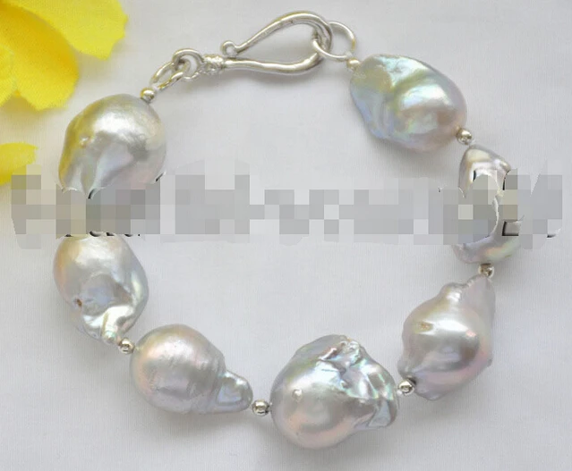

Hot sell22mm gray BAROQUE tear-drop KESHI REBORN PEARL BRACELET 8inch -Bridal jewelry free shipping