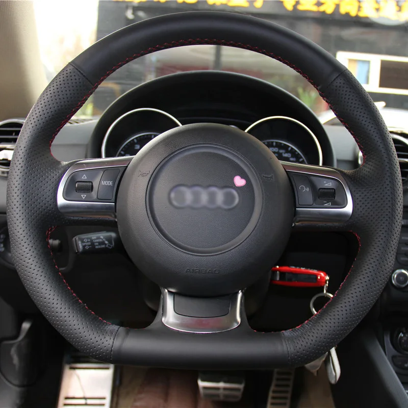 

New Anti Slip Black Leather Steering Wheel Stitch on Wrap Cover For Audi TT