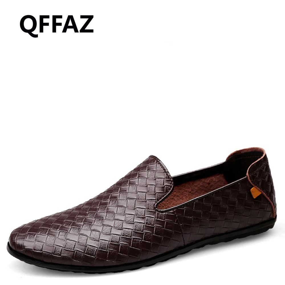 Мужские Кожаные плетеные Лоферы QFFAZ черные удобные дышащие лоферы повседневная