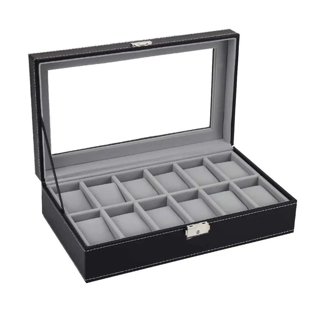 Kopen Houten Lederen 8 10 12 Grids Horloge Display Sunglass Case Duurzaam Verpakking Houder Jewelry Collection Organizer doos