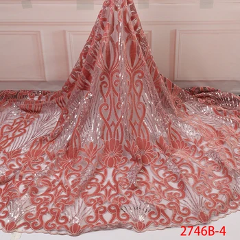 

2019 Latest Embroidery Luxury Coral African Velvet Lace Fabric French Sequin Fabric QF2746B-4