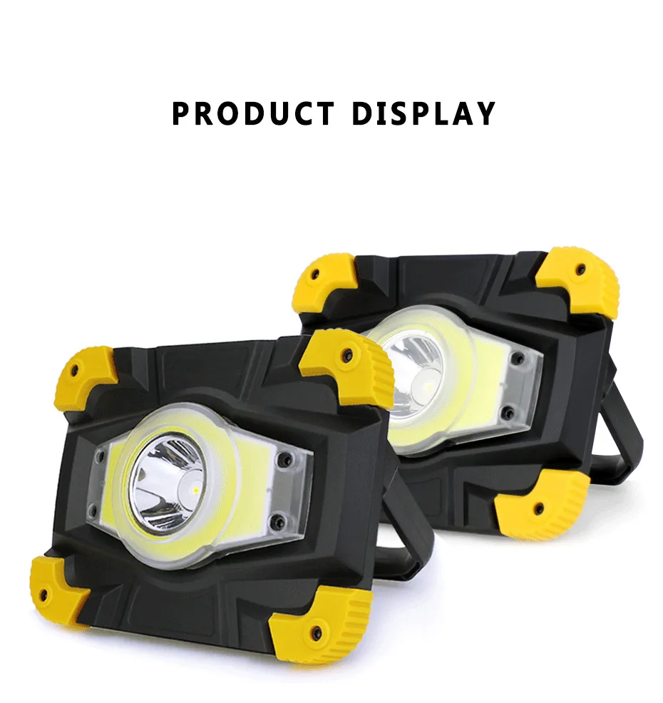 20W COB Work Light USB Charging Waterproof Floodlight 18650 Rechargeable Battery Powered Portable Led Searchlight Camping