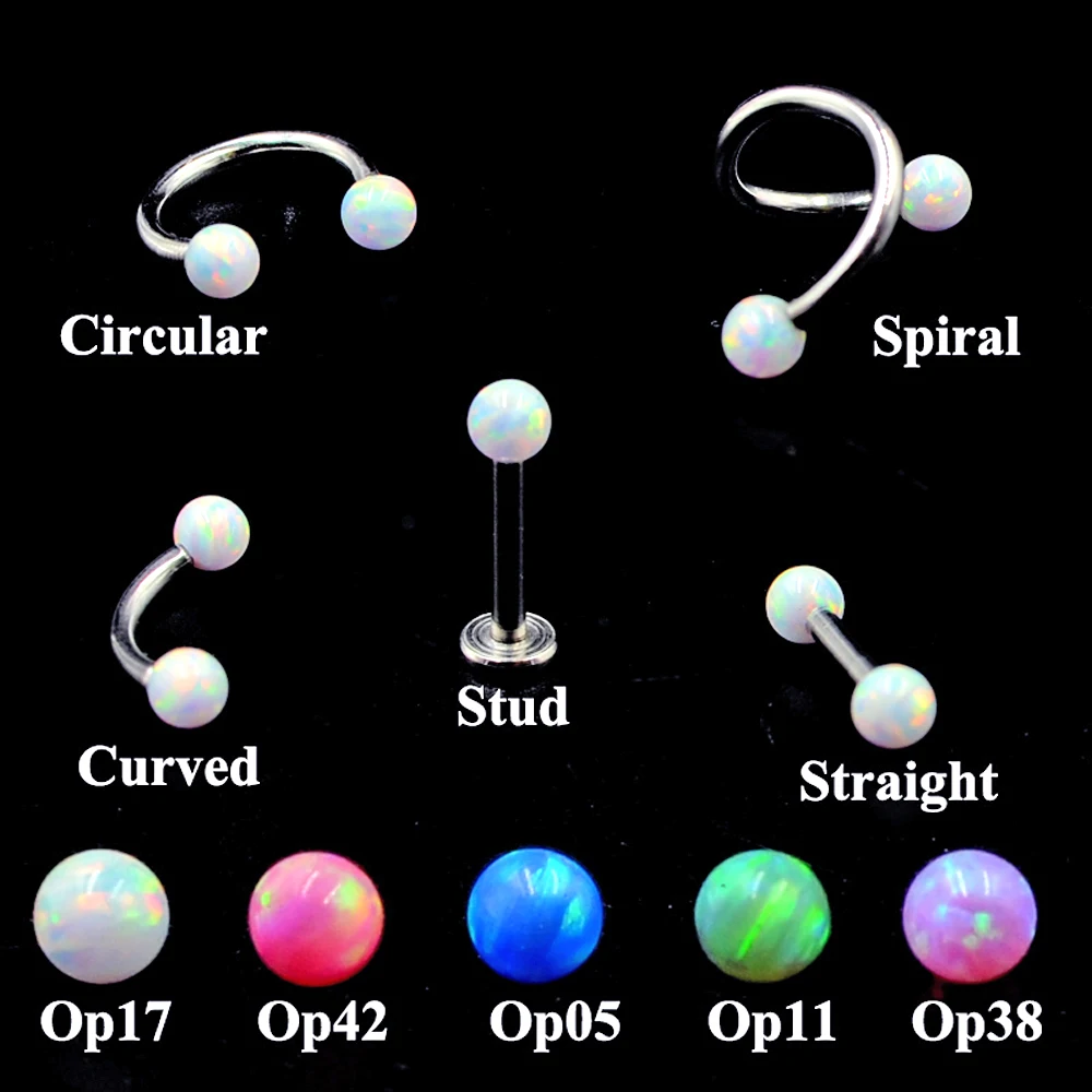 

2PCS Surgical Steel Internally Thread Opal Opal Ear Tragus Cartilage Earring Ear Studs Septum Clicker Nose Eyebrow Lip Ring 16g