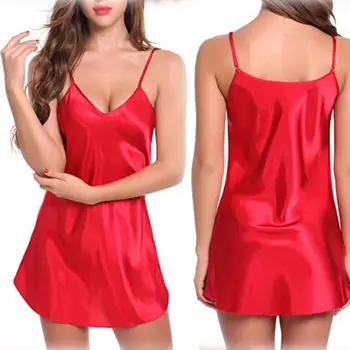 

Summer Dress 2019 Women Casual Slip Cami Beach Sexy V-Neck Soild Dresses Spaghetti Strap Sun Silk Satin Skater Party Dress