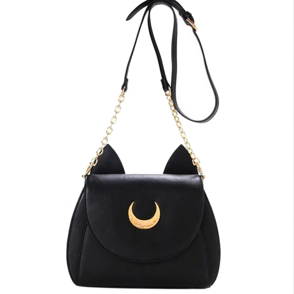 Aelicy, Роскошная Новая сумка на плечо с цепочкой в стиле Сейлор Мун, женская сумка из искусственной кожи Luna Cat, женская маленькая сумка через плечо - Цвет: Черный