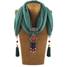 2017 Women Accessories Gemstone Pendant Scarf Rhinestones Tassels Jewelry Scarves Beads Diamond Ponchos Necklace Collar Shawl