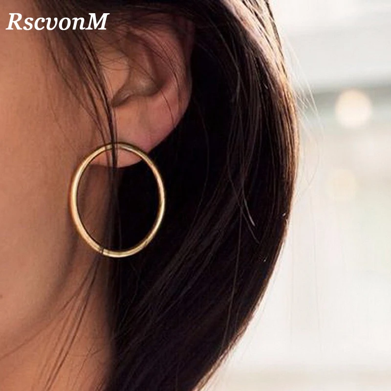 

RscvonM New Simple Korean Fashion Aros Big Round Circle Hoop Earrings for Women Geometric Ear Hoops Earing Brincos Jewelry Gift