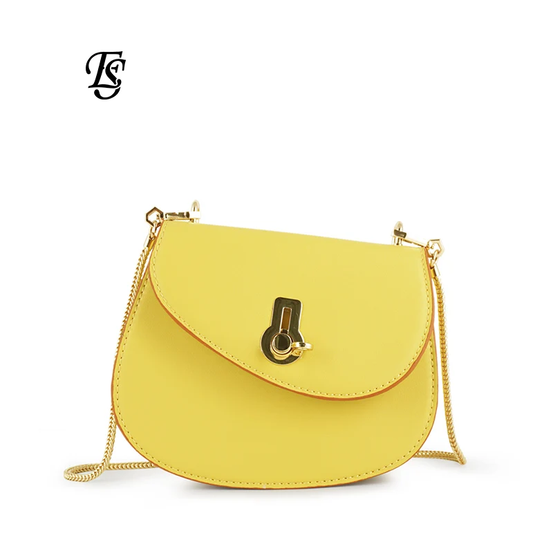 

E.SHUNFA brand female bag series package 2019 fashion solid color PU chain shoulder bag female personality small saddle bag
