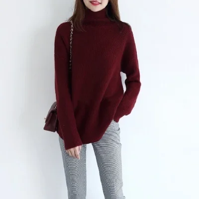 Лидер продаж свитера Для женщин кашемира и шерсти Джемперы свободные Стиль женские пуловеры Свитер с воротником Женская одежда шерстяные топы - Цвет: dark red