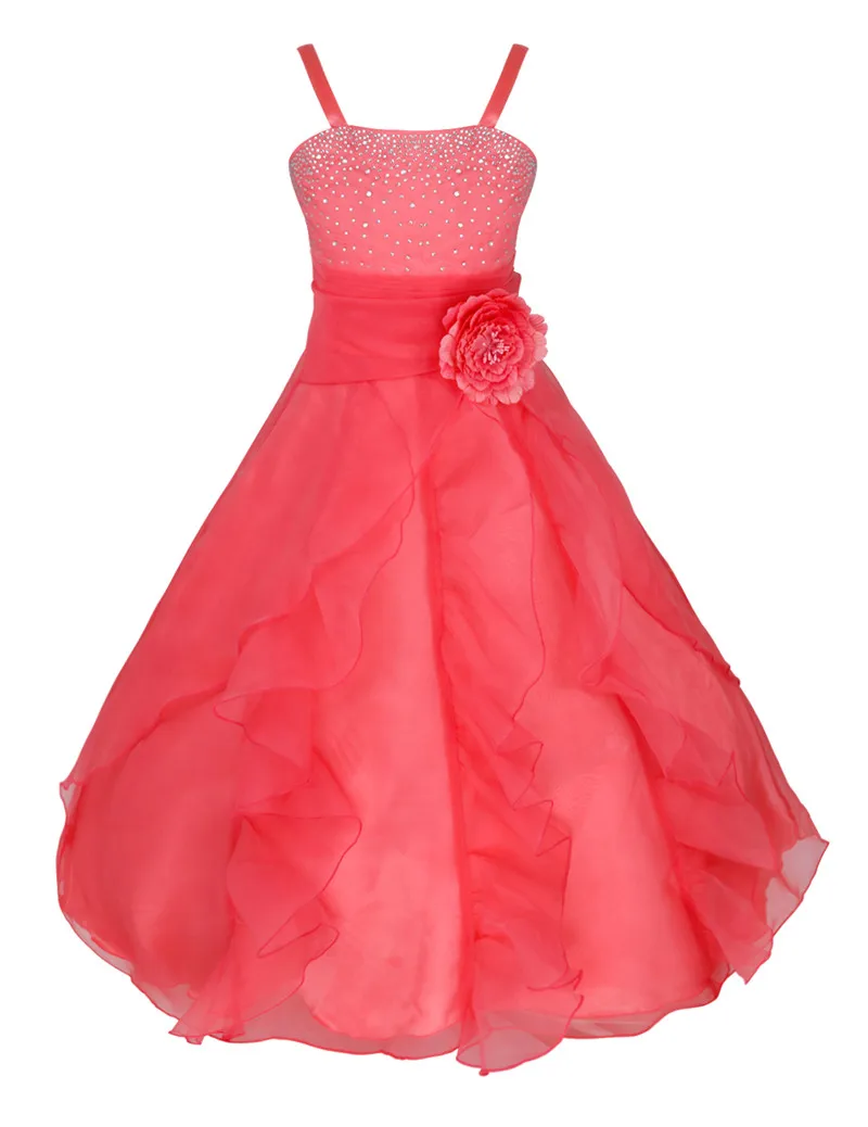 iEFiEL Kids Girls Embroidered Flower Bow Formal Party Ball Gown Prom Princess Bridesmaid Wedding Children Tutu Dress Size 2-14Y