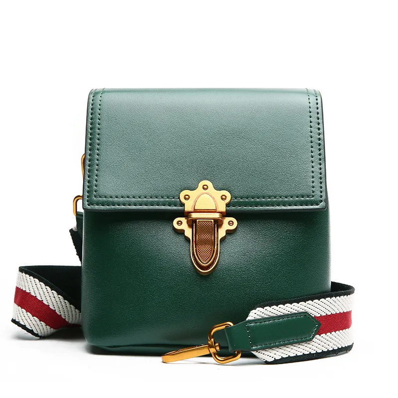 Small and elegant square leather cowboy messenger bags fashion textile wide shoulder strap gene leather leather women's bag