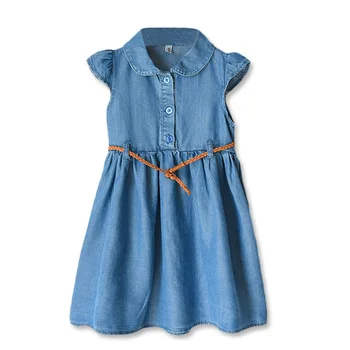 

Summer Denim Dresses For Girls Cotton Casual Children's Dress For Girl Sashes Kids Clothes Princess Girls Denim Dresses 2-9 Y