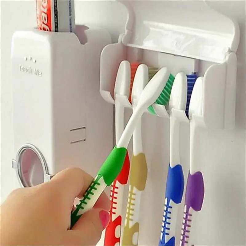 Auto Automatic Toothpaste Dispenser 5 Toothbrush Holder Set Wall Mount Stand FZ 