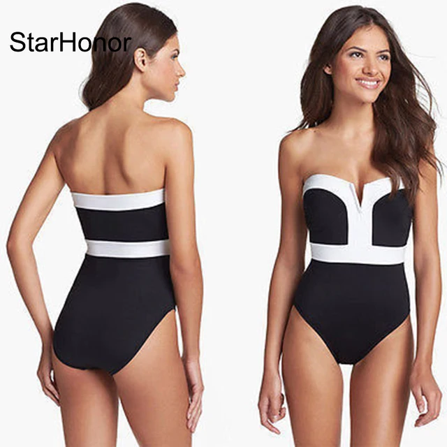 Best Offers StarHonorSexy V Cut Patchwork One-piece Suits Bikinis Set Black / White Bathing Suit Swimwear Swimsuit For Woman maillot de bain Best Offers StarHonorSexy V Cut Patchwork One-piece Suits Bikinis Set Black / White Bathing Suit Swimwear Swimsuit For Woman maillot de bain
