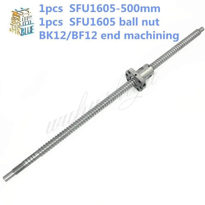 

SFU1605 500mm Ball Screw Rolled ballscrew 1 pc SFU1605 L 500mm with 1605 Flange single ball nut for CNC parts BK/BF12 machined