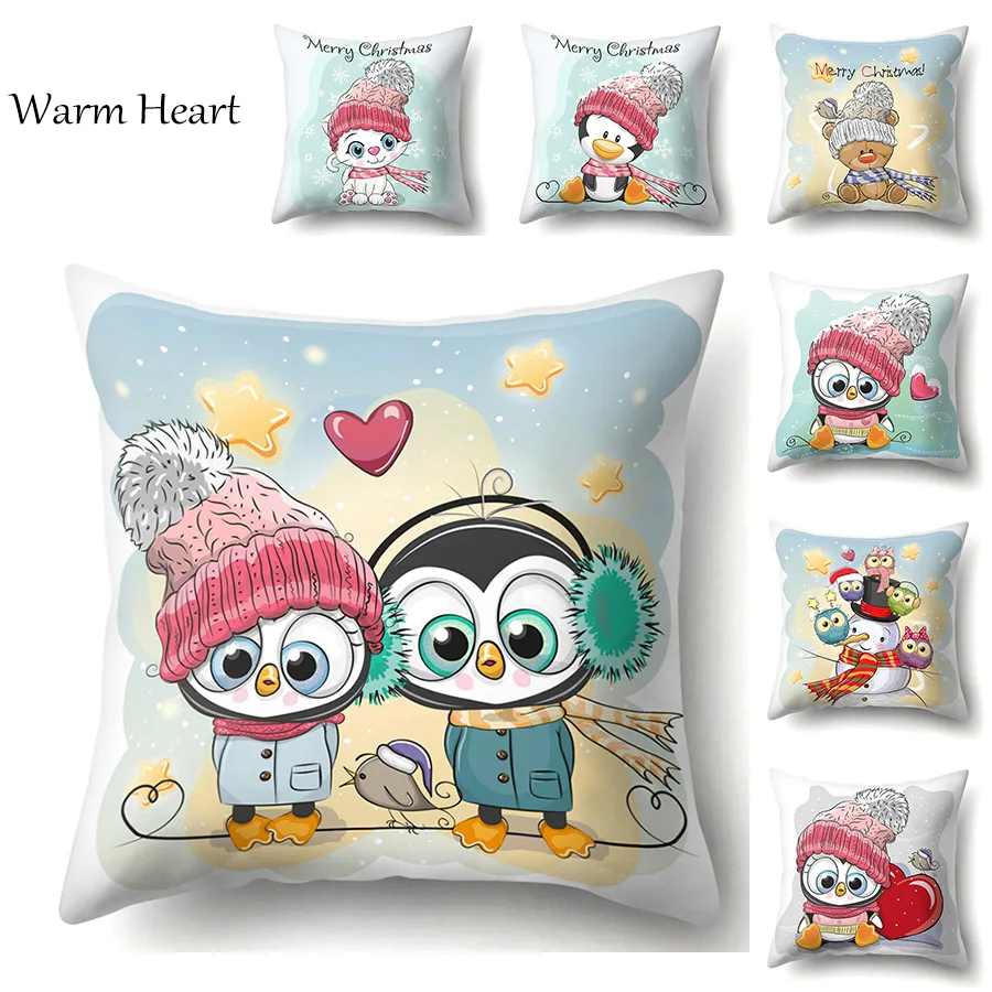 

Xmas Cushion Cover Cartoon Animal Pillow Case Christmas Polyester 45*45 CM Throw Pillow Cover Decoration For Home Bedroom Office